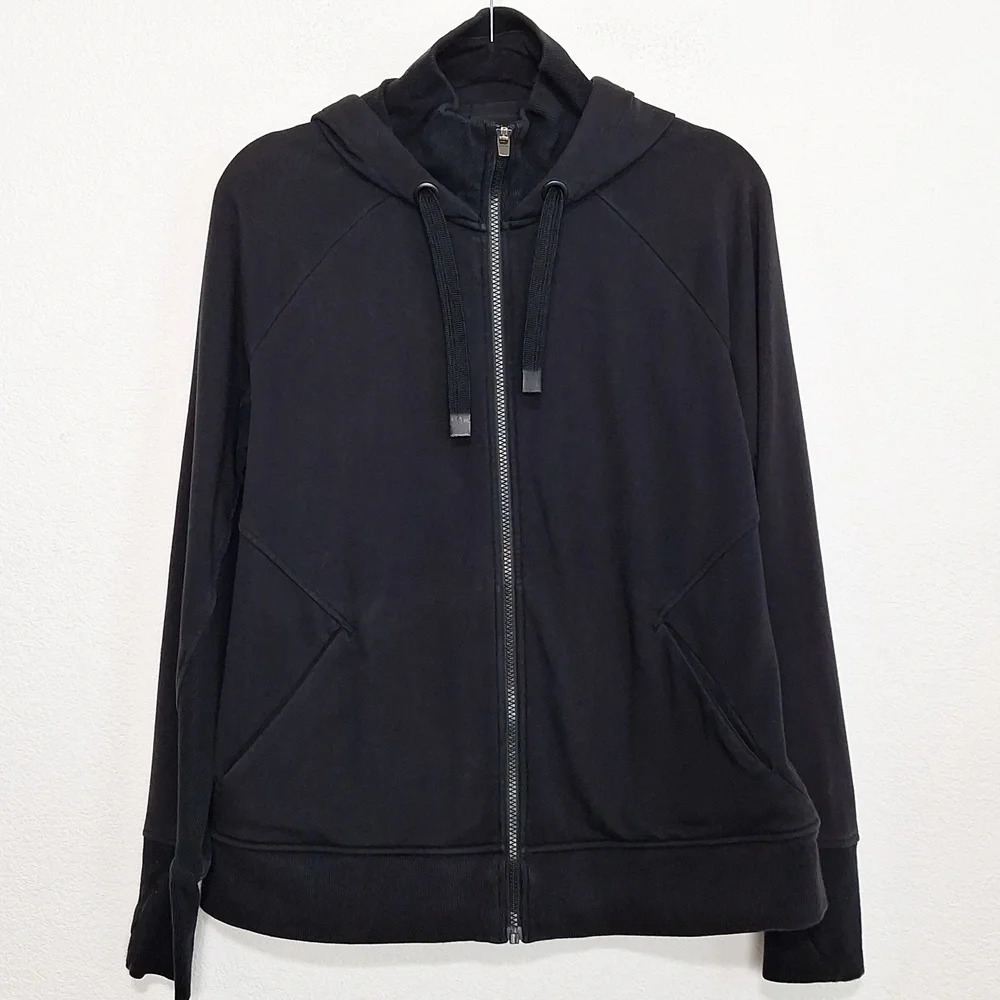 Athleta Black Long Sleeve Pockets Gorpcore Goth Athleisure Full Zip Hoodie Sz L